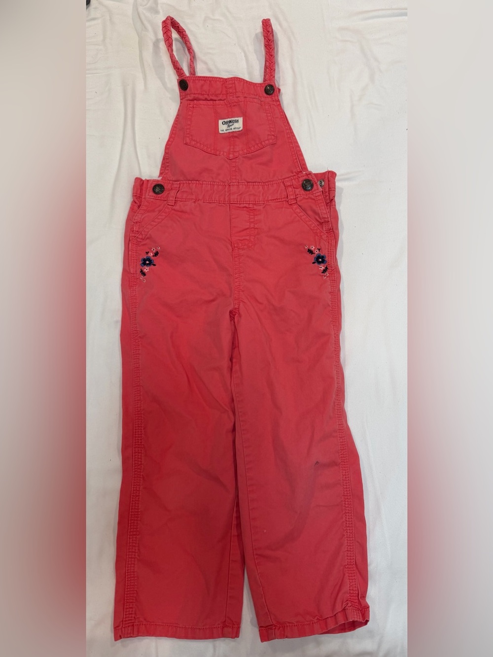 OshKosh B'gosh Coral Pink Embroidered Girls Overalls